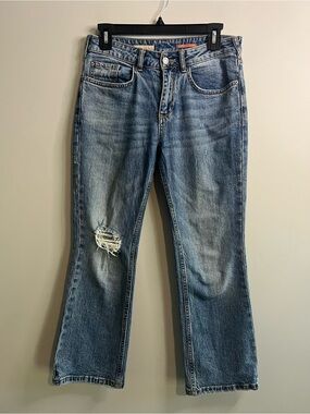 Pilcro Jeans Women's Size 27P Bootcut Distressed Mid Rise Blue Jeans